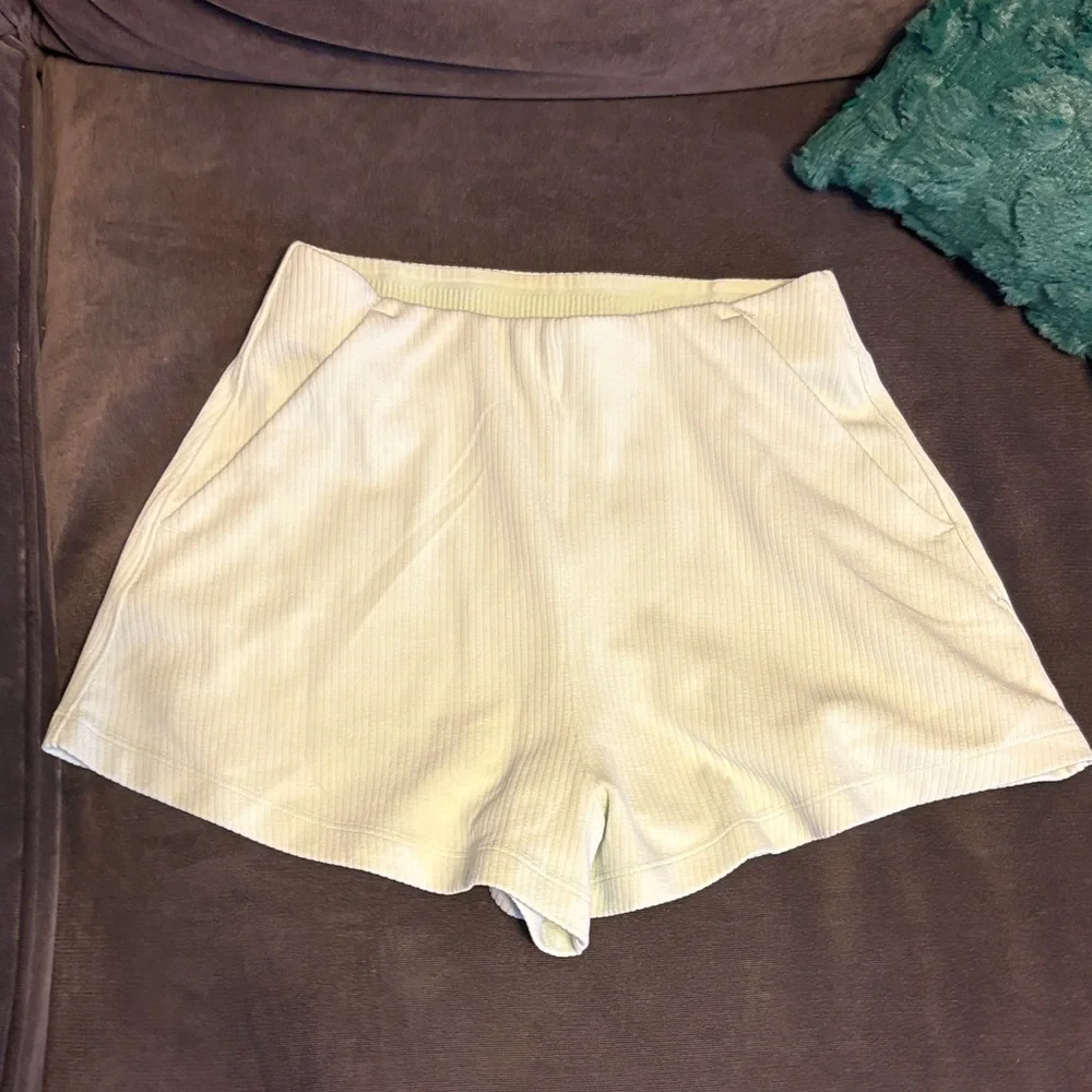 Women's Light Green Ribbed Shorts - Picture 1 of 3